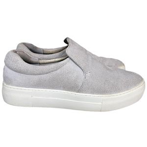 J/SLIDES Suede Platform Slip On Shoes Sneakers Grey Beige Leather